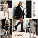 MANZI Plus Size Knee High Socks for Women Nylon Trouser Socks Women 40 Denier Semi Opaque Knee High Stockings (Black, XXXL)