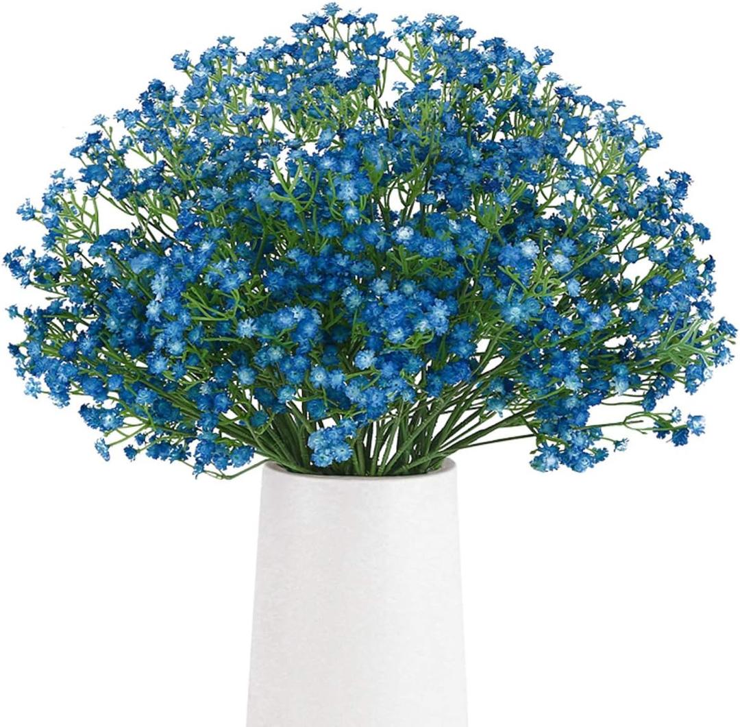 BOMAROLAN Artificial Baby Breath Flowers Fake Gypsophila Bouquets 12 Pcs Fake Real Touch Flowers for Wedding Decor DIY Home Party (Dark Blue)