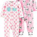 Simple Joys by Carter's Baby Girls' Fleece Footed Sleep and Play, Pack of 1, Pink Heather Panda/White Hearts, 0-3 Months