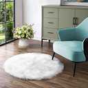 White Round Rug 3ft Faux Sheepskin Fur Fluffy Circle Rugs for Living Room Washable Rug for Bedroom Teen Room Dorm Cute Room Rug