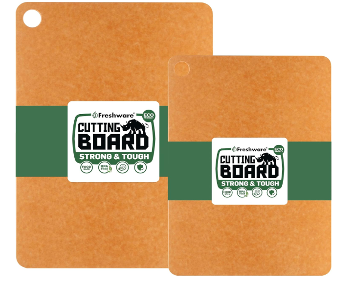 Freshware Wood Cutting Boards for Kitchen, Dishwasher Safe, Medium 12" x 9" and Large, 15" x 11.25", Set of 2, Natural