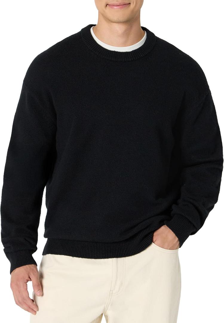 Amazon Essentials Men's Relaxed-Fit Cotton Blend Textured Crewneck Pullover Sweater (Black) XL