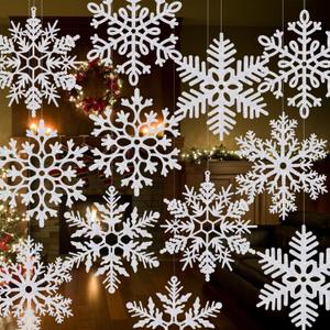 24 Pcs 11.8'' Large Snowflake Decorations  Giant Hanging Snowflakes, Plastic Snowflakes for Indoor & Outdoor Christmas Decor, Porch & Tree Decorations (White)