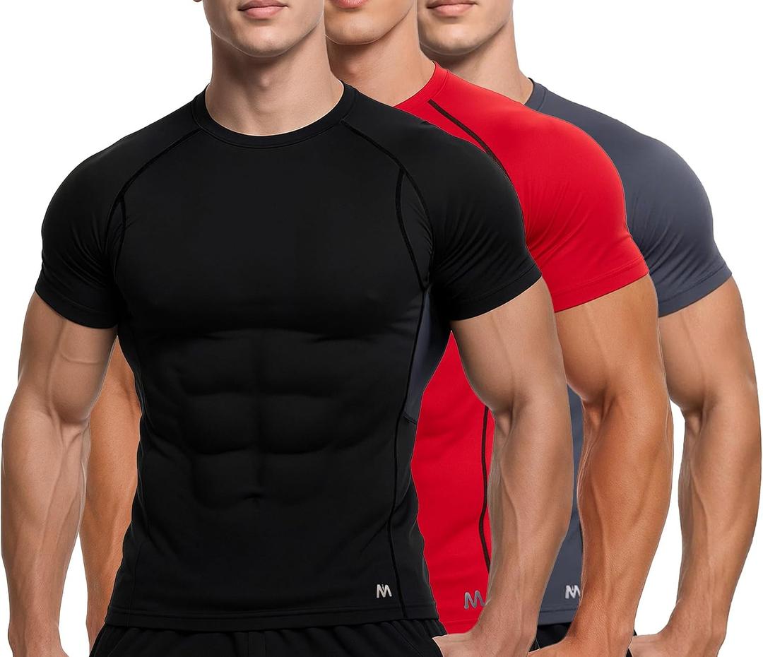 MagnaMan Men's Compression Shirts 3 - Pack: Moisture - Wicking Athletic Baselayer Tops (XXL)