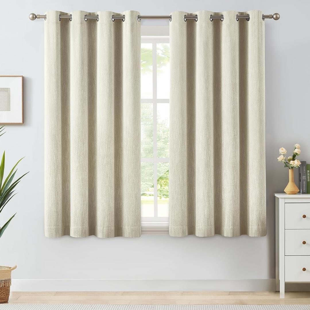 Melodieux Elegant Cotton Room Darkening Curtains for Living Room Bedroom Thermal Insulated Privacy Grommet Window Curtain Panels, 52 by 63 Inch, Natural Beige(1 Panel
