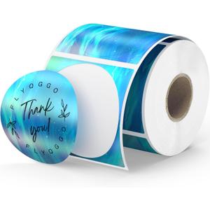 2" Holographic Thermal Sticker Labels, 500 Pcs Round Printable Thermal Waterproof Sticker Rainbow Glitter for Logo Design, Price/Name Tag, Barcode, DIY Custom, Ocean Dark Blue, 500 Labels/Roll