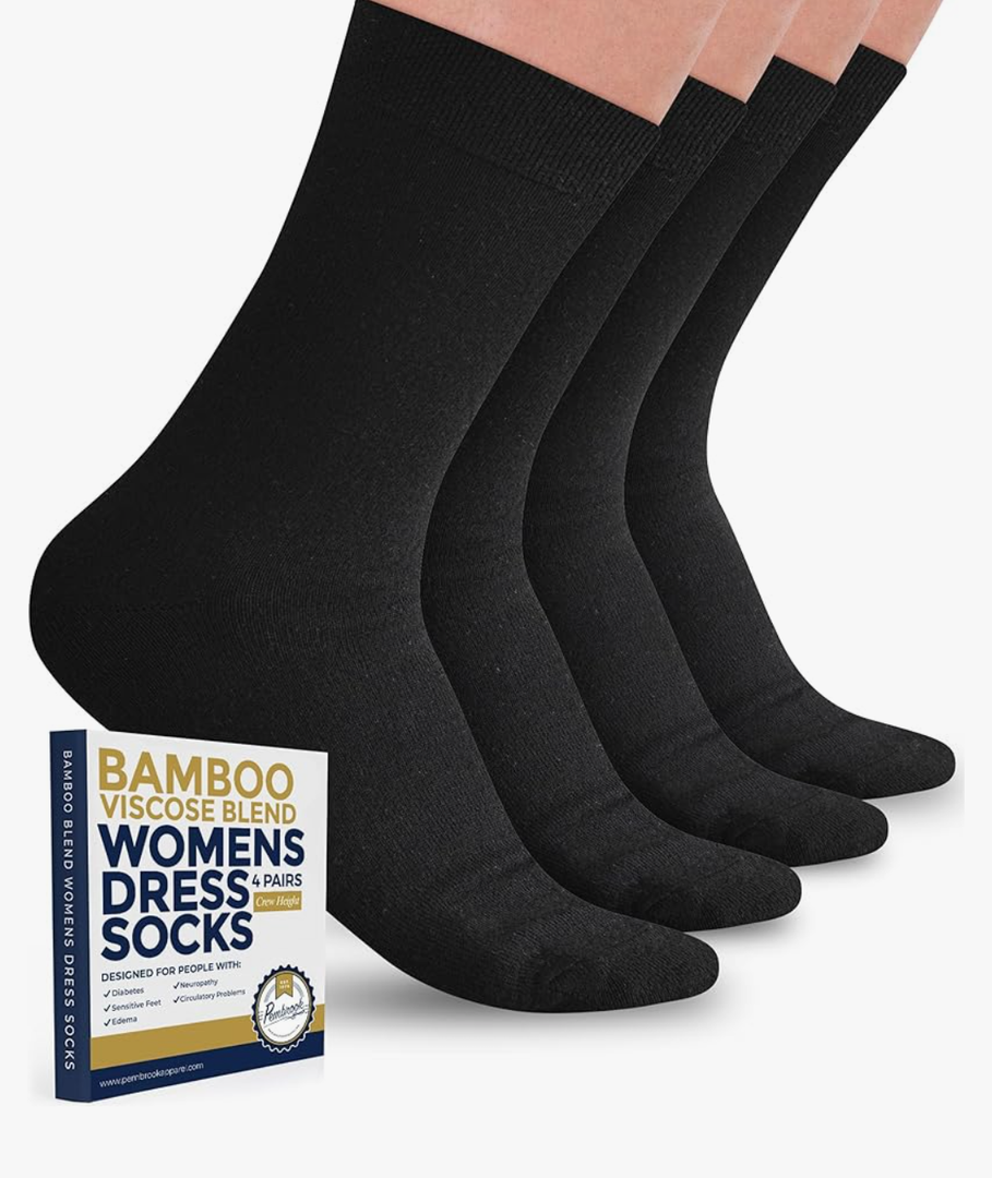 Pembrook Bamboo Viscose Dress Socks Women - 4 Pairs Crew Trouser Socks Women | Moisture Wicking Thin Socks Women