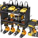 CCCEI Modular Power Tool Organizer Wall Mounted 6 Drill Black with 8 Sockets Heavy Duty Metal Shelf with Battery Shelf
