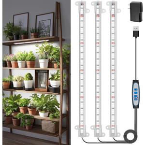 Wiaxulay LED Plant Grow Light Strips, 6000K White Grow Lights for Indoor Plants Full Spectrum, 3 Bars/16 in Grow Lamp with 6/12/16 Hrs Timer, 5 Brightness for Green House, Hydroponics, Seed Starting