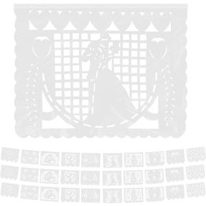 Mexican 50 ft / 15 m (3 Pack) Wedding White Papel Picado Banner (Plastic) Wedding Boda Casados Theme Fiesta Cinco de Mayo Banners for Outside Mexican Papel Picado Banner Dia de Los Muertos Decorations