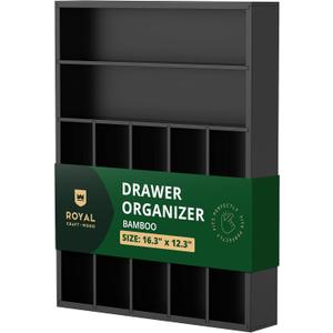 Luxury Bamboo Kitchen Drawer Organizer - Silverware Organizer - Utensil Holder and Cutlery Tray with Grooved Drawer Dividers for Flatware and Kitchen Utensils (7 Slot, Black)