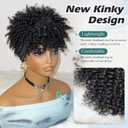 Afro Kinky Headband Wig with Bangs for Women Black Head Wrap 2 in 1 for Women Curly Full Scarf Wigs Synthetic Short Afro Kinky Afro High Puff Wig (Heibu-Black)
