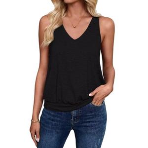 Sialois Womens Tank Tops Casual V Neck Sleeveless Spring Summer Clothes Solid Color Loose Fit Cute Y2K Outfit Basic Cami 2025 Fashion Shirts,Black,Large Size