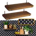 2 Pack Walnut Color Pegboard Shelf, Pegboard Accessories, Wooden Pegboard Shelves with Pegboard Hooks, Compatible with IKEA Skadis Pegboard