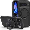 Magnetic Case Designed for Google Pixel 10/Pixel 10 Pro Premium PU Leather 360 Degree Rotatable Ring Stand Rugged Shockproof Phone Cover for Pixel 10/10 Pro (Black)
