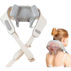 Veeloza Neck Massage, Veeloza Thermal Touch Massager Adjustable Heat and Massage Speed, Rechargeable Portable Ergonomic Neck Massager (White)