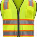Reflective Safety vest With back plan pocket,High visibility Class 2 Heavy Duty Surveyor Vest with Zipper,Hi Vis Vest ANSI/ISEA Standard, Construction Work Vest for MenWomen Medium