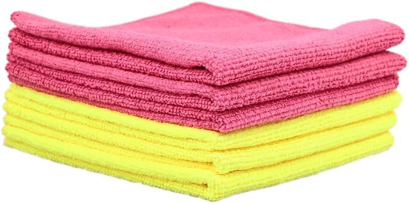 Microfiber Cleaning Cloth, All-Purpose Cleaning Towels, Streak Free Cleaning Rags, Pack of 6, PinkYellow