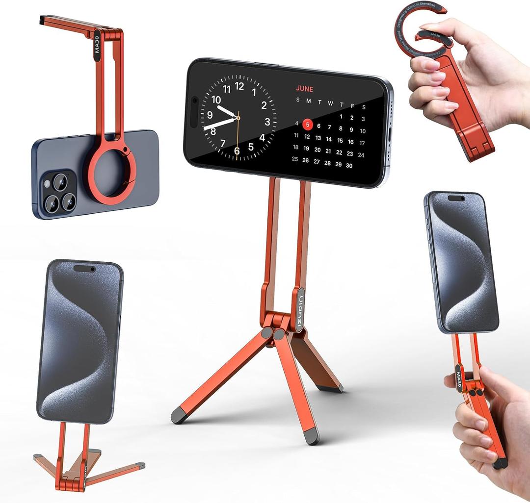 ULANZI MA30 Magnetic Phone Tripod Stand for iPhone - Aluminium Maglock Smartphone Mini Tripod Pocket Cell Phone Stand Strong Magnet Quick Mount Compatible with iPhone 17 16 15 14 13 12 Series, Orange