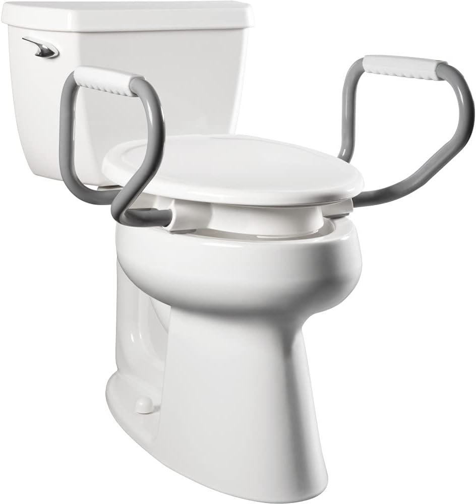 Bemis Assurance 3" Raised Toilet Seat with Handles, Made in USA, Clean Shield Guard, Secure Hinges, Elongated, White (Elongated)