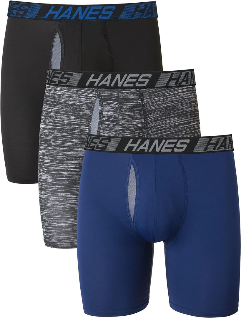 Hanes Men's Underwear Boxer Briefs Pack, 3-Pack, Total Support Pouch, Long or Short-Leg Boxer Briefs (Black, XL)