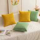 QUORGVES Light Green Corduroy Pillow Covers 20x20 Inch Set of 2, Soft Striped Decorative Square Throw Pillow Covers, Decor Cushion Covers for Bed Sofa Couch Bedroom Living Room