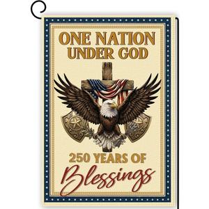 3 x 250th Anniversary Garden Flag, 12x18 Double Sided, One Nation Under God 250 Years of Blessings, Outdoor Yard Flags for USA 250th Anniversary, Independence Day & 4th of July Decor