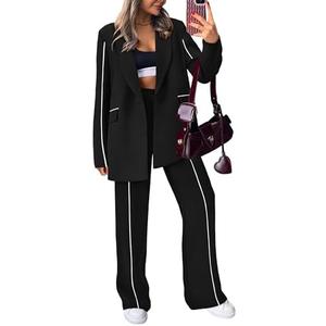 PRETTYGARDEN Women's Fall Spring 2 Piece Blazer Outfits Business Casual Oversized Jacket Wide Leg Work Pants Dressy Suit Set, S