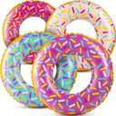 Inflatable Donuts  (Pack of 4) 24 Inch Donut Pool Float for Kids Ages 26 Pool Tube, Assorted Swim Rings with Sprinkles for Pool Floaties, Party Decorations