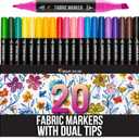 Zenacolor 20 Fabric Markers with Dual Tips - Vibrant Colors Fabric Markers Permanent for Clothes - Fine and Chisel Point Fabric Paint