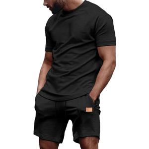 JMIERR Men's 2 Piece Outfit Anti-wrinkle T Shirts and Shorts Summer Beach Vacation Lounge Workout Pajamas Short Sleeve Sets (Black, XXL)