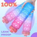 Water Bottle with Straw, 32oz Motivational Water Bottles with Time Marker, LeakProof Tritan BPA Free,Sports Water Bottle with Handle for Women Man Gym Fitness Outdoor (Black)