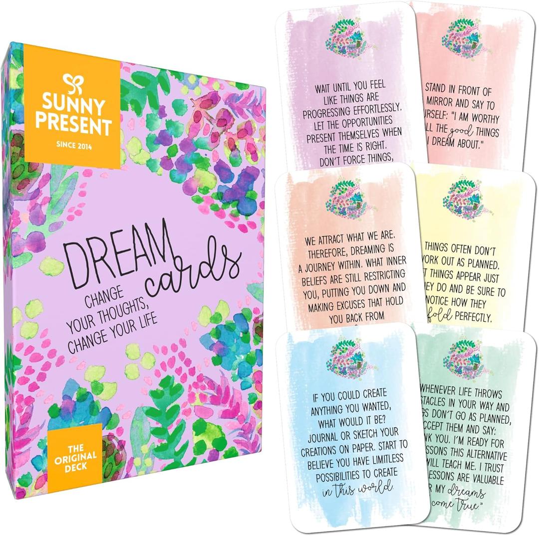Sunny Present Dream Cards - Change Your Thoughts, Change Your Life - 50 self Care Cards to Help You Achieve Your Dreams