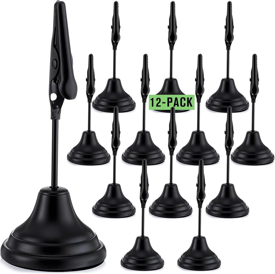 12 Pcs Table Number Holders 3 Inch Place Card Holder with Alligator Clip Metal Table Card Holders Table Number Stands Table Sign Holders for Photos, Food Signs, Birthdays, Weddings (Black)