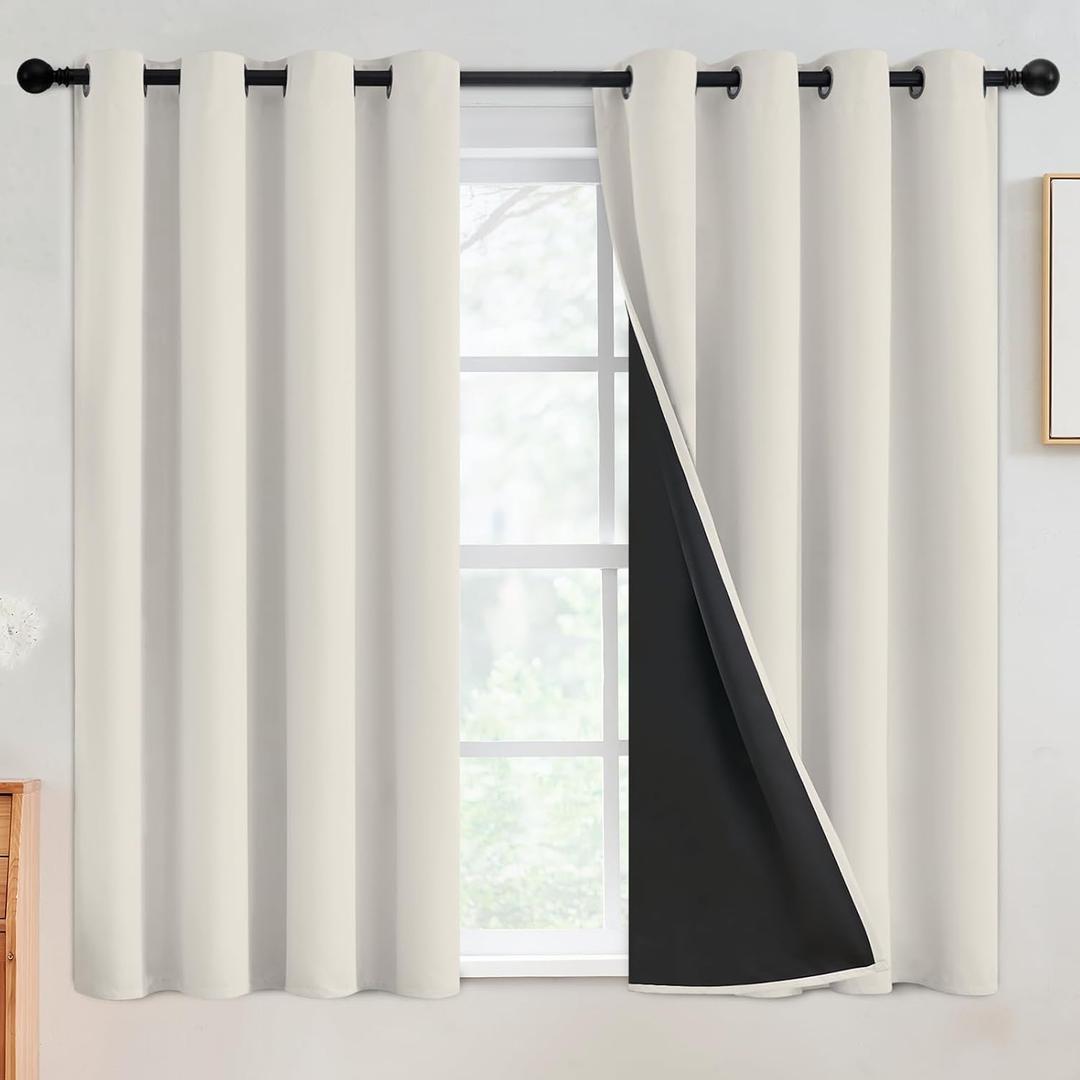 SimpleHome 100% Blackout Curtains for Bedroom,Thermal Insulated Cream Grommet Window Drapes Room Darkening Curtains for Living Room with Black Back,52 x 54 Inch,2 Panels