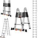 DEZEX A Frame Telescoping Ladders 16.5 FT Stainless Steel,Telescopic Ladder 330lbs Capacity Compact Ladder with Balance Bar and Movable Wheels,Multi-Purpose Collapsible Ladder for Indoor Outdoor Work