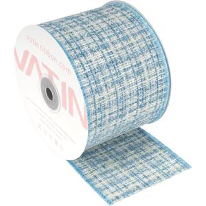VATIN Light Blue Blended Wired Ribbon, 3-1/2-Inch x 10 Yards, for Tree Skirts, Mantel Decor, Gift Wrapping, Holiday Party Decoration