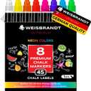 WEISBRANDT Markers for Kids, Liquid Chalk Markers, Pack of 8, Dry Erase Marker Pens, for Chalkboards, Whiteboards, Blackboards, Glass, Reversible Extra Fine 1 mm Tip, 45 Chalkboard Labels Included (Multicolor Neon)