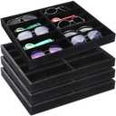 Batiyeer Sunglasses Organizer Storage Tray 10 Grids Eyewear Watch Holder Display Stackable Ice Velvet Tray Women(Black,4 Pcs)