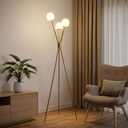 Fiqevs Dimmable Tripod Floor Lamp for Living Room, 3 Globe Modern Gold Floor Lamp with Elegant Frosted Sphere Glass Shade and LED Bulbs, Standing Tall Lamp for Bedroom, Office - Antique Brass