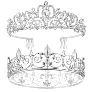 COCIDE KING AND QUEEN Crown Set - 2 Pcs Crystal Rhinestone Tiaras and Crowns for Bride, Princess, Birthday Party, Halloween, Cosplay Gifts