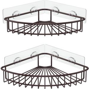 SMARTAKE 2-Pack Corner Shower Caddy, SUS304 Stainless Steel, Wall Mounted Bathroom Shelf with Adhesive, Storage Organizer for Toilet, Dorm and Kitchen (Bronze) (8.7 X 8.7 X 2.0 Inches)