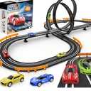 Slot-Car-Race-Track-Sets for Boys Kids, Battery or Electric Race Car Track with 4 High-Speed Slot Cars, Dual Racing Game 2 Hand Controllers Circular Overpass Track, Toys Gifts for 6-8 8-12 Boys Girls