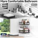 YASONIC Corner Shower Caddy 2 Pack, No Drill Adhesive Shower Storage Shelves, Rustproof Stainless Steel Wall Mounted Bathroom Organizer Shelf with 2 Removable Hooks for Dorm & Renters, Black