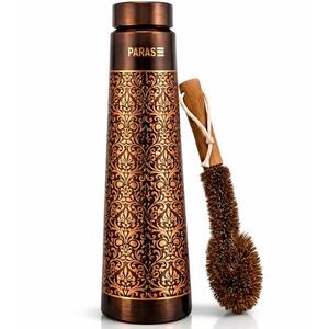 PARAS 100% Pure Copper Water Bottle 30 oz – Handcrafted Ayurvedic Drinkware | Leak Proof BPA Free | No Liner No Coating | Antique Finish | Solid Real Copper Bottle for Drinking Water & Gym Travel Yoga