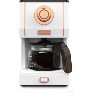 Amaste Retro Style Coffee Machine with 25 Oz Glass Coffee Pot, Reusable Coffee Filter & Three Brewing Modes, 30minute-warm-keeping, Elegant White with Rose Gold