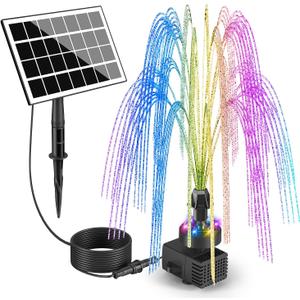 SZMP Solar Fountain Pump, 2025 Upgraded 3.5W Colorful Lights Solar Water Fountain, 7 Nozzles & 16.4ft Power Cord, Bird Bath, Small Pond, Fish Tank