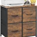 4 Drawer Lateral File Cabinet, Mobile Filing Cabinet for Large Printer, Home Office Functional Small Office Storage Cabinet & Printer Stand, Fabric Drawer, Fits Letter/A4, Rustic Brown