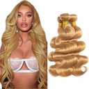 Color #27 Bundle Honey Blonde Body Wave Human Hair Bundles 14 16 18 Inch Color #27 Body Wave Bundles Human Hair Weave Golden Blonde Bundle