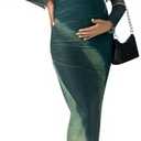MakeMeChic Women's Fall Maternity Dress Long Sleeve Tie Dye Mesh Ruched Bodycon Maxi Cocktail Dress, Size M